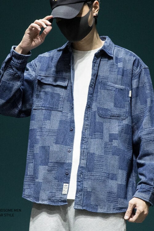 Men's Japanese Plaid Long Sleeve Shirt