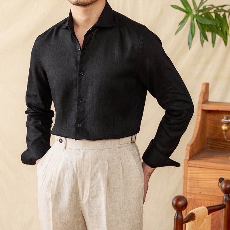 Black 100% linen long sleeve shirt