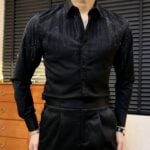 Men's Wing Rhinestone Slim Fit Shirt In Black