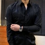 Men's Wing Rhinestone Slim Fit Shirt In Black