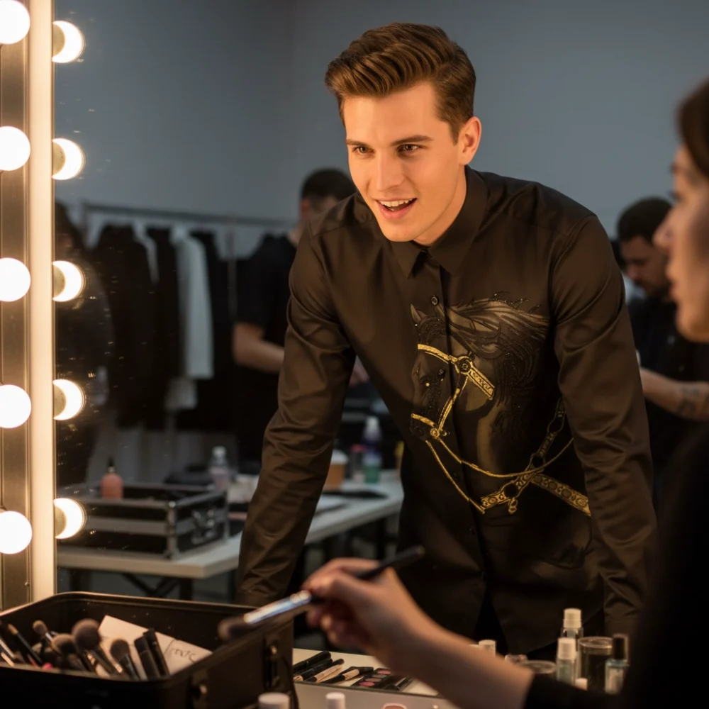 Horse Hotfix Rhinestone Top Slim Fit Shirt