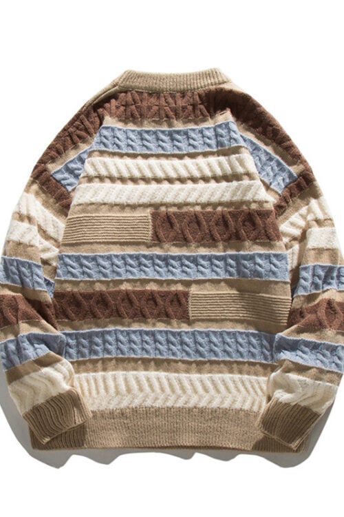 Contrast Color Loose Pullover Rib Couple Sweater