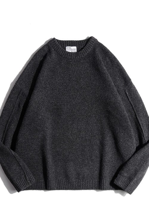 Men's Solid Loose Round Neck Knit Sweater