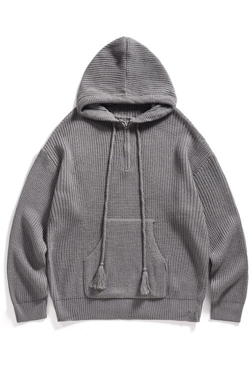 Men's Solid Pockets Pullover Hooded Sweater