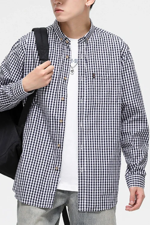 Men's Cotton Plaid Shirt Jacket Breathable Slim Fit