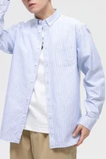 Men's Oxford Stripe Shirt Cotton Slim Fit Long Sleeve