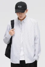 Men's Oxford Stripe Shirt Cotton Slim Fit Long Sleeve