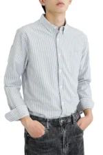Men's Oxford Stripe Shirt Cotton Slim Fit Long Sleeve