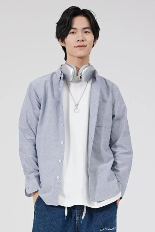 Men's Cotton Oxford Shirt Jacket Casual Long Sleeve