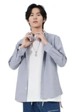Men's Cotton Oxford Shirt Jacket Casual Long Sleeve