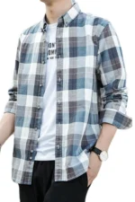 Men's Gradient Plaid Shirt Jacket Long Sleeve Casual