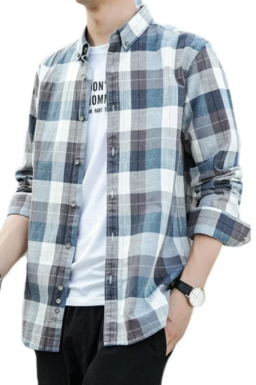 Men's Gradient Plaid Shirt Jacket Long Sleeve Casual