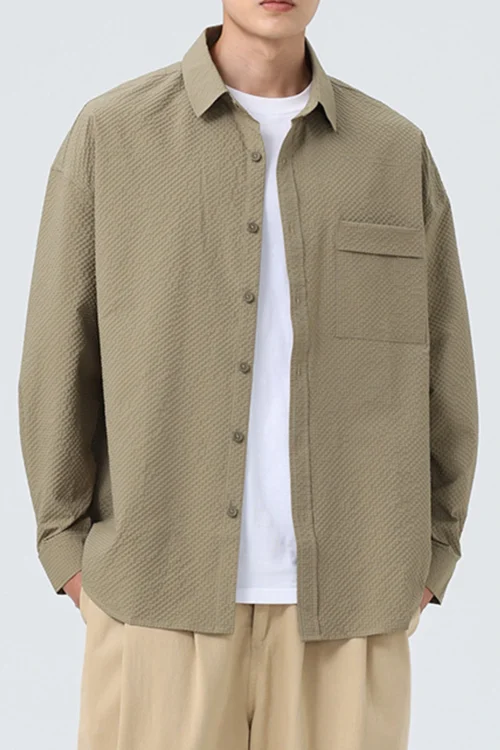 Men's Waffle Knit Shirt Jacket Solid Casual College Look