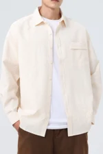 Men's Waffle Knit Shirt Jacket Solid Casual College Look