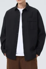 Men's Waffle Knit Shirt Jacket Solid Casual College Look