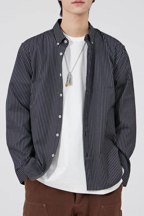Men's Stripe Shirt Jacket Fall Casual Youth Style