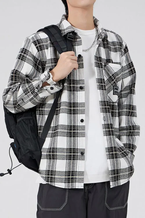 Men's Plaid Pocket Shirt Jacket Casual Long Sleeve