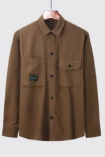 Men's Solid Shirt Jacket Double Pocket Casual Style
