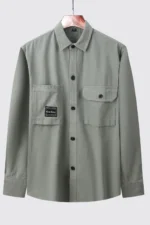 Men's Solid Shirt Jacket Double Pocket Casual Style