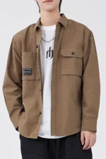 Men's Solid Shirt Jacket Double Pocket Casual Style