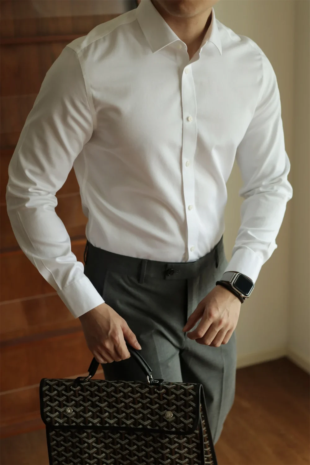 LS043502 Men's Wrinkle-Free Cotton Slim Fit Business Casual Shirt