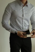 Men's Tencel Striped Wrinkle-Free Slim Business Fit Shirt