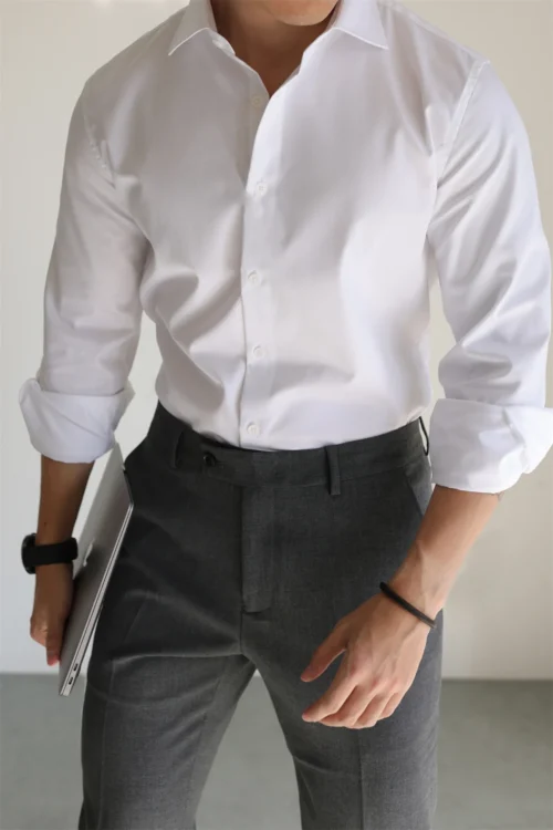 Men's Premium Cotton Business Casual Solid Color Shirt