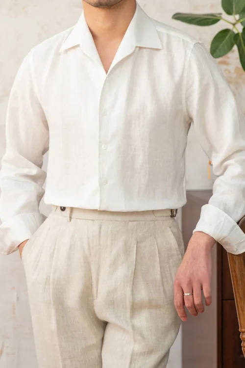 Men's 100% Linen Half Placket Shirt Summer Breathable