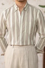 Men's Cotton Stripe Shirt Hidden Buttons Business Casual Fit