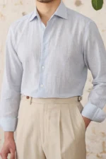 Men's Linen Stripe Lightweight Boat Neck Shirt