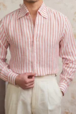 Men's Linen Stripe Shirt One-Piece Collar Summer Outdoor Fit