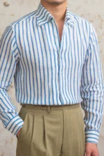 Men's Linen Stripe Shirt One-Piece Collar Summer Outdoor Fit