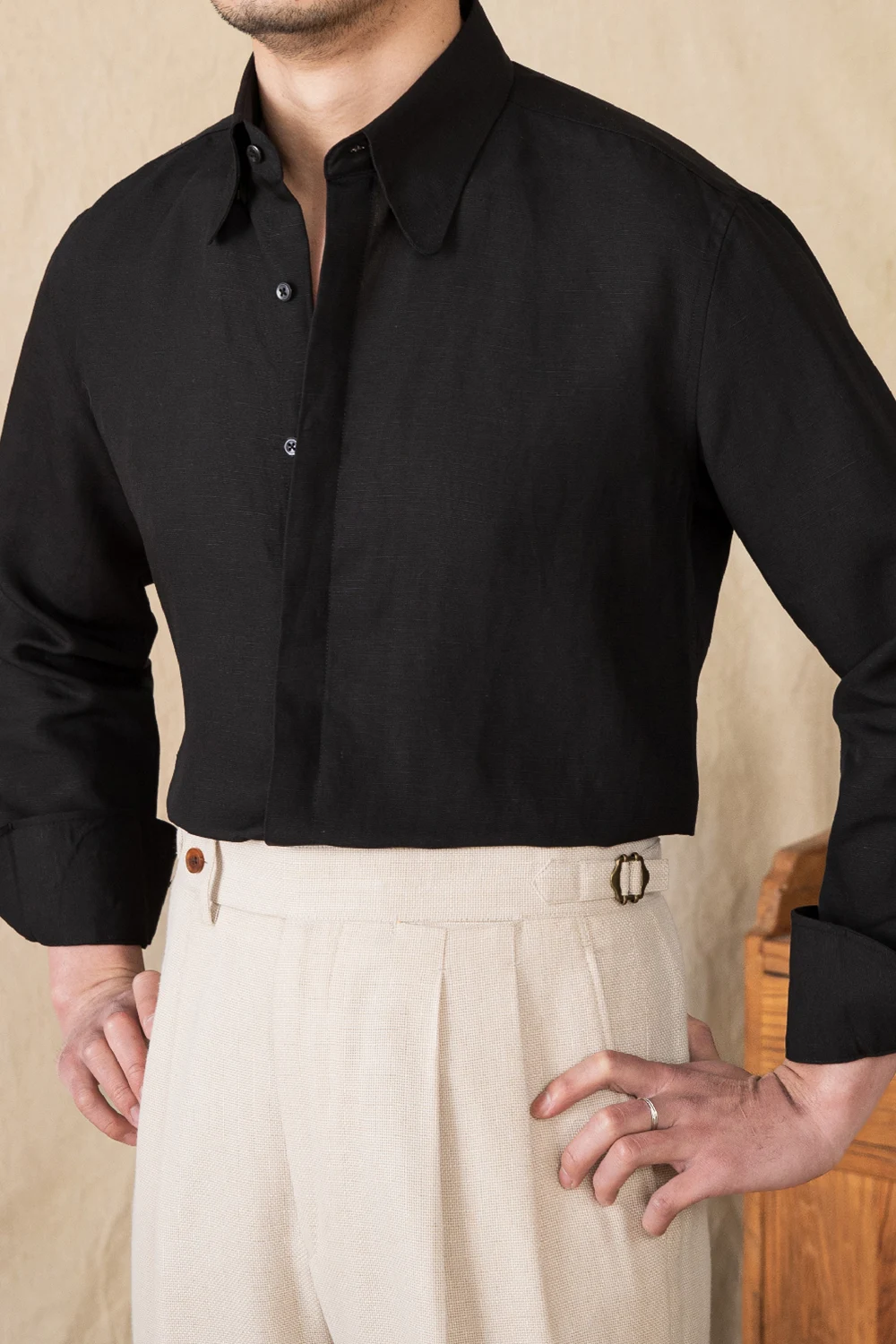 Black Lyocell linen blend shirt