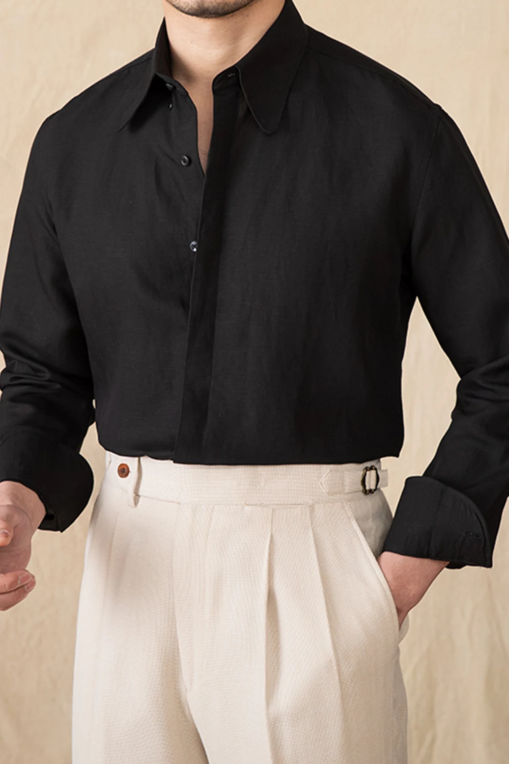 Men's Lyocell linen blend shirt styled with tailored trousers