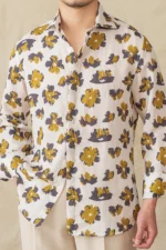 Men's Floral Draped Beach Smart Style Lyocell Linen Shirt