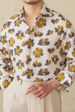 Men's Floral Draped Beach Smart Style Lyocell Linen Shirt