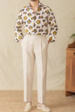 Men's Floral Draped Beach Smart Style Lyocell Linen Shirt