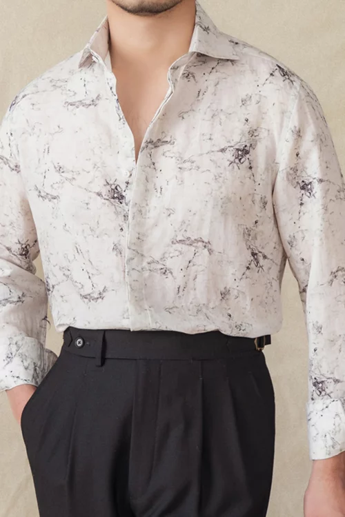 Men's Lyocell Linen Retro Airy Fit Style Summer Print Shirt