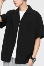 Men's Solid Color Turn-Down Collar Shirt Summer Casual Look