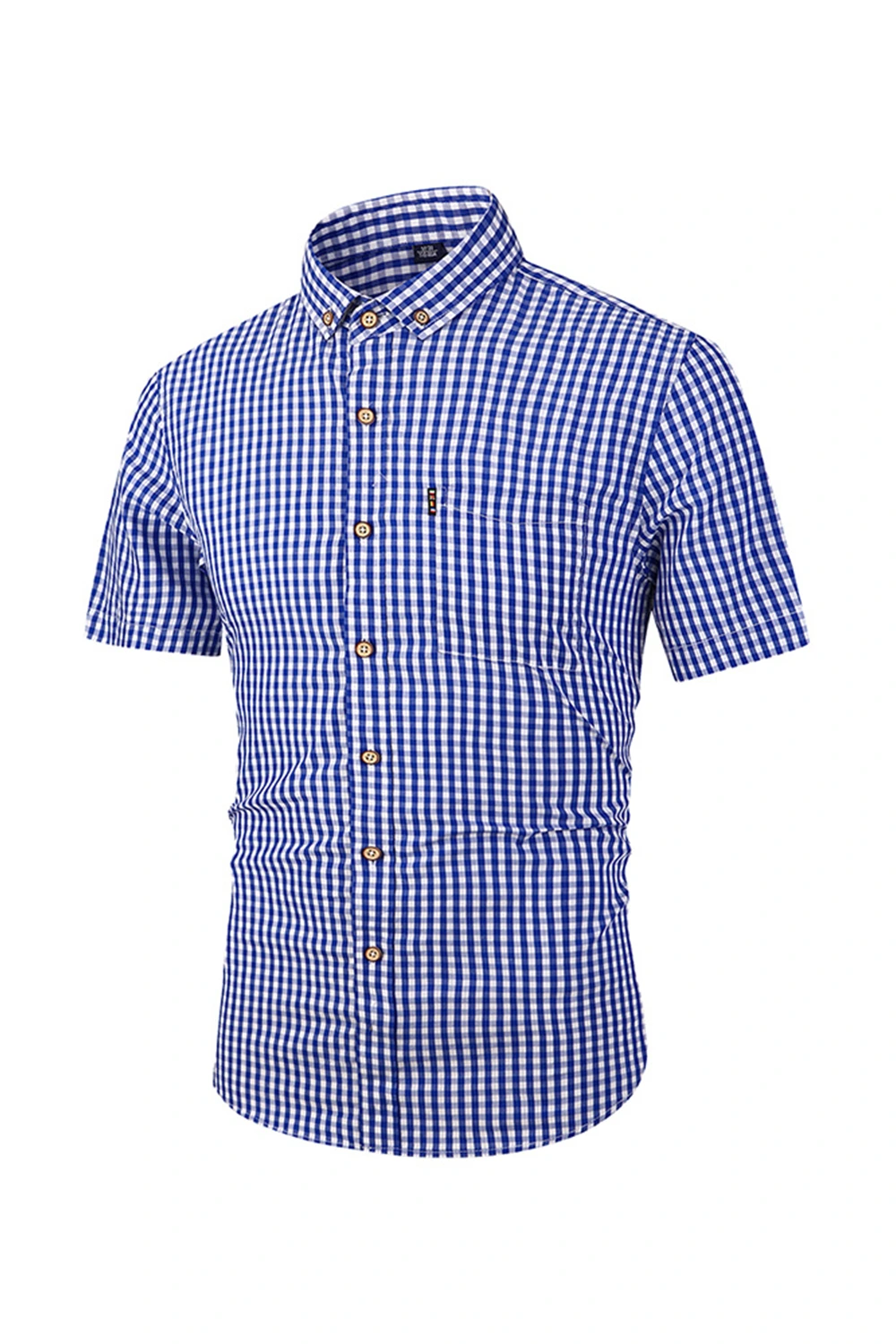 SS017001 Men's Breathable Cotton Plaid Shirt Short Sleeve Casual Fit