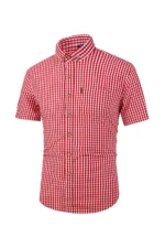 Men's Breathable Cotton Plaid Shirt Short Sleeve Casual Fit