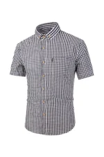 Men's Breathable Cotton Plaid Shirt Short Sleeve Casual Fit