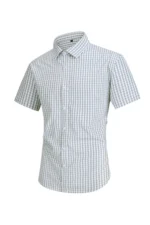 Men's Breathable Cotton Plaid Shirt Short Sleeve Casual Fit