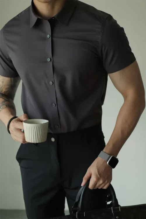 Men's Easy Care Ice Silk Slim Fit Short Sleeve Shirt