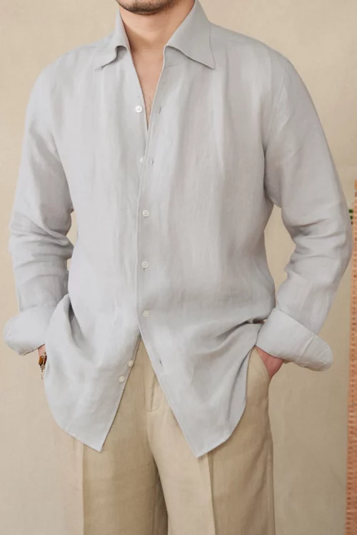 Men's Italian Linen One Piece Collar Button Up Shirt