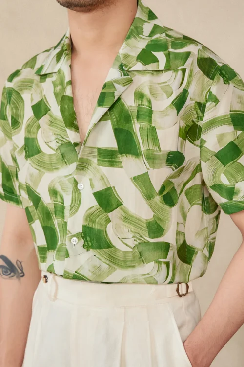 Home 19 Men's Linen Blend Cuban Shirt for Beach and Summer Travel