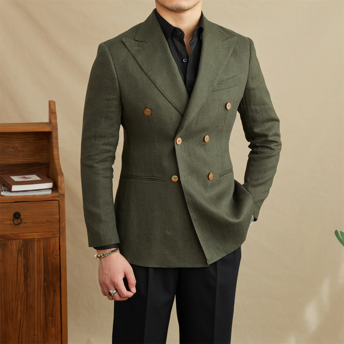 Men's black linen blazer