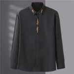 Men's Casual Embroidered Lapel Long Sleeve Shirt