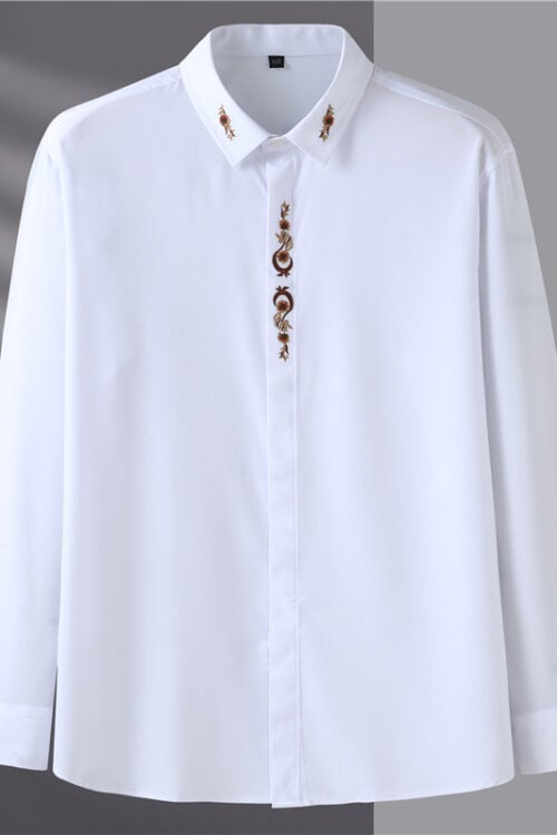 Men's Casual Embroidered Lapel Long Sleeve Shirt