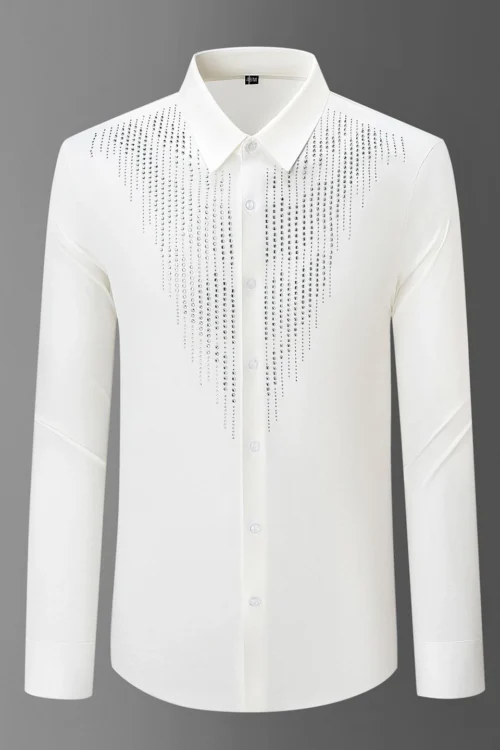 Home 9 Men's British Style Floral Long Sleeve Rhinestone Shirt